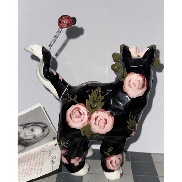 Vintage 2003 Annaco Creations Amy Lacombe Black & Pink Roses Kitty w/Ladybug EUC - Picture 3 of 6